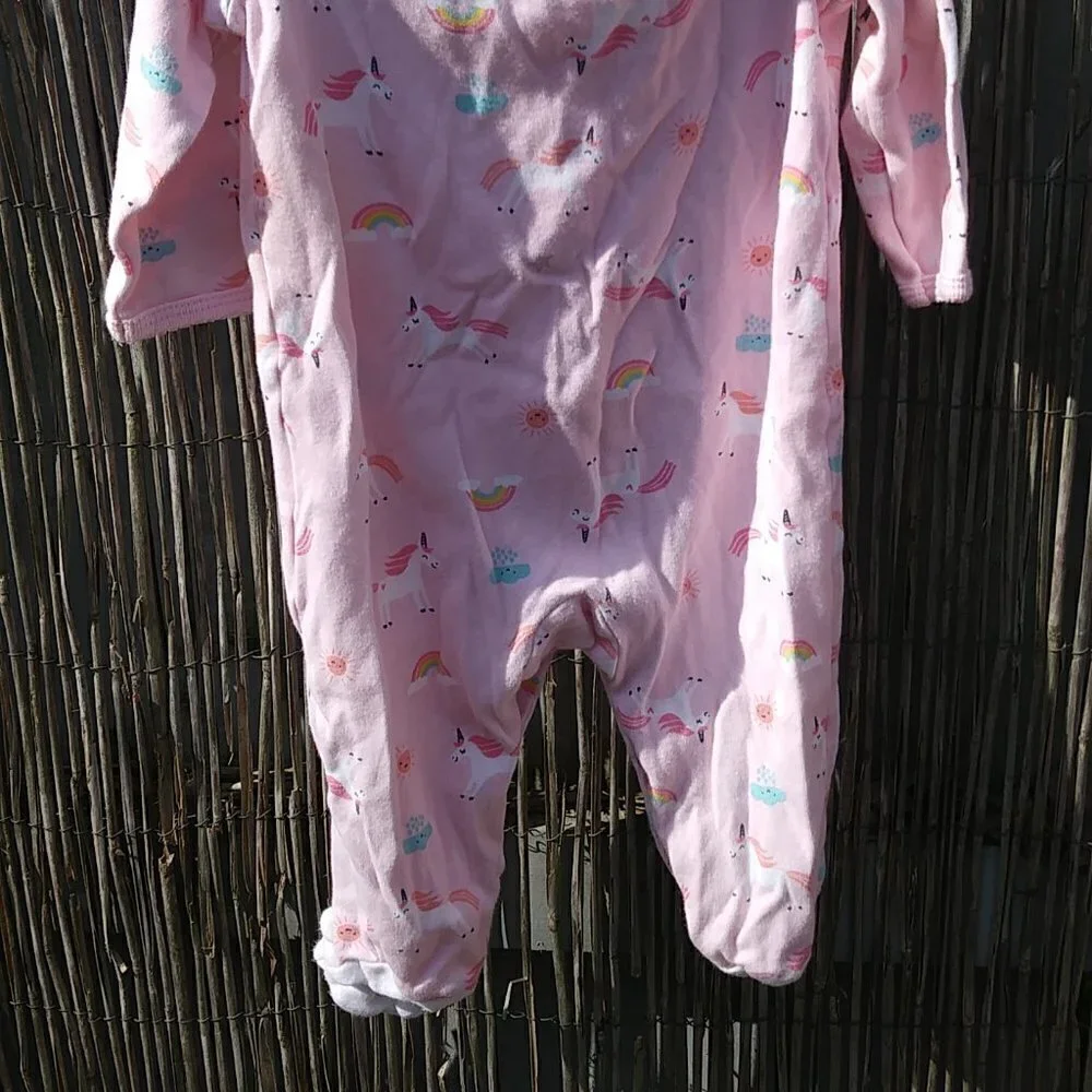Girl's Pink Unicorn Clouds Rainbow Snap One Piece - 6M